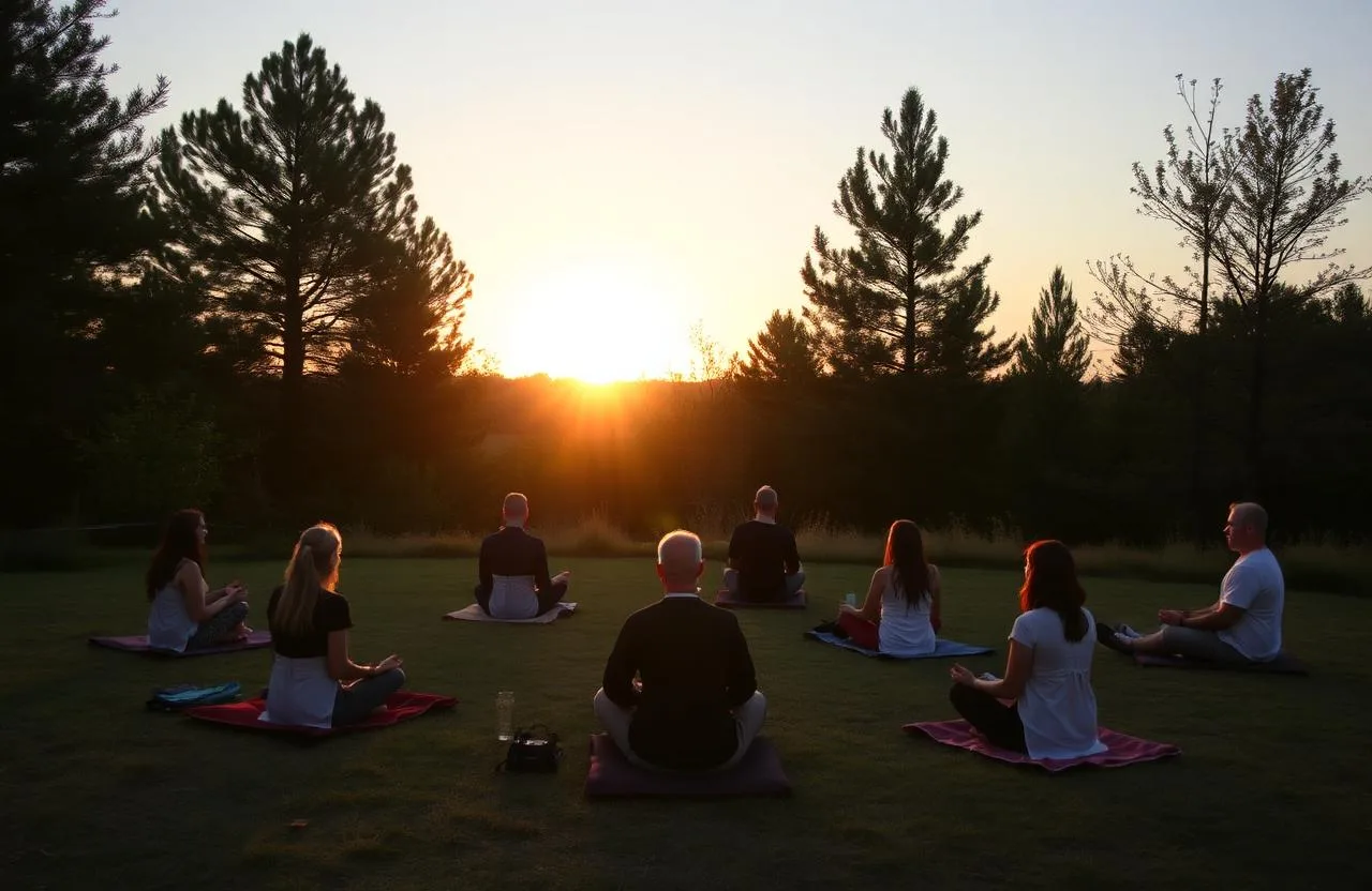 Meditación en círculo al atardecer